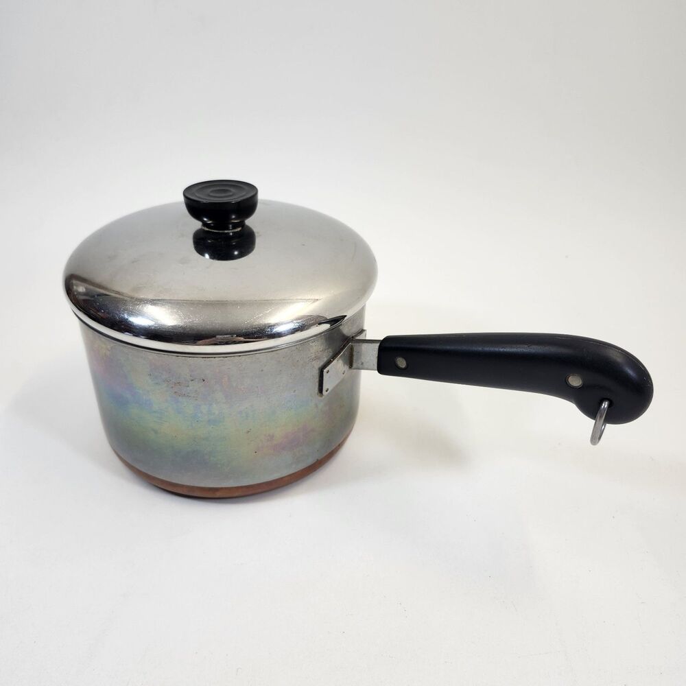 Vintage Revere Ware 3 Quart Saucepan Copper Clad Pre-1968 Double Circle W/Lid
